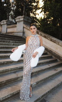 Hire MEW MEWS Liora Sequin Crystal Maxi Dress In Light Nude