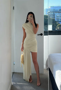 Hire DE LA VALI Ravenna Mini Dress in Ivory Buttercream Jersey
