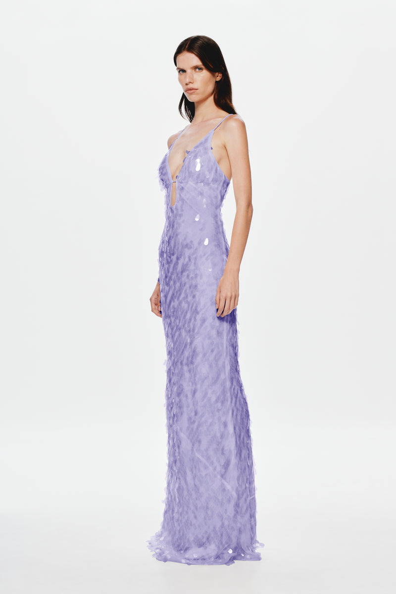 Hire MISHA Sapphire Sequin Maxi Dress in Purple Lilac