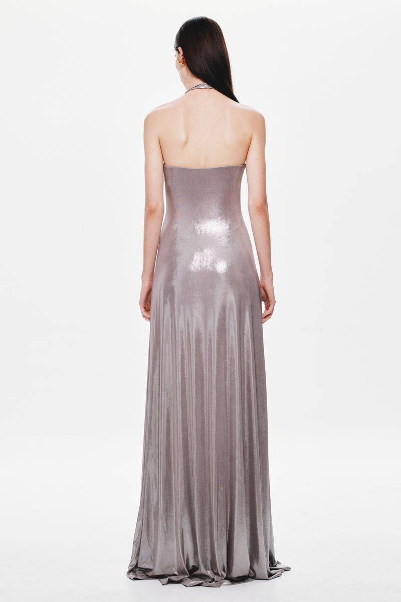 Hire MISHA Jennifer Cupro Maxi Dress in Foil Jersey Cinder
