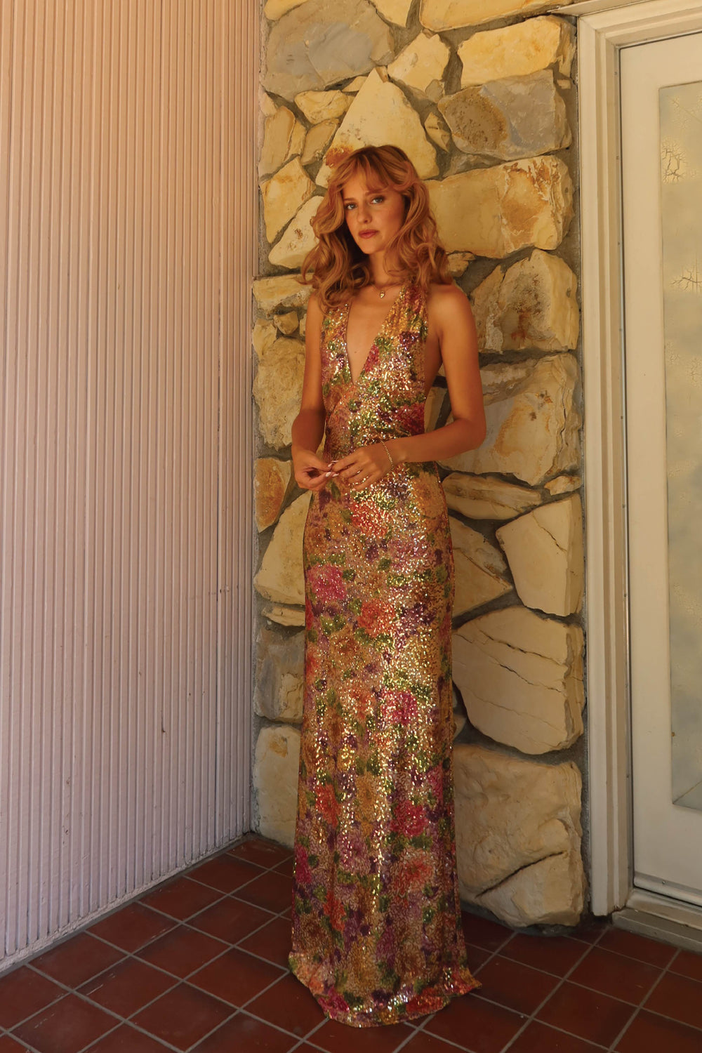 Hire FAIT PAR FOUTCH Liana Dress in Fleur Sequin Gold