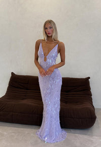 Hire MISHA Sapphire Sequin Maxi Dress in Purple Lilac