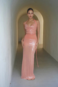 Hire DECONDUARTE Lilou Sequin Maxi Dress in Coral