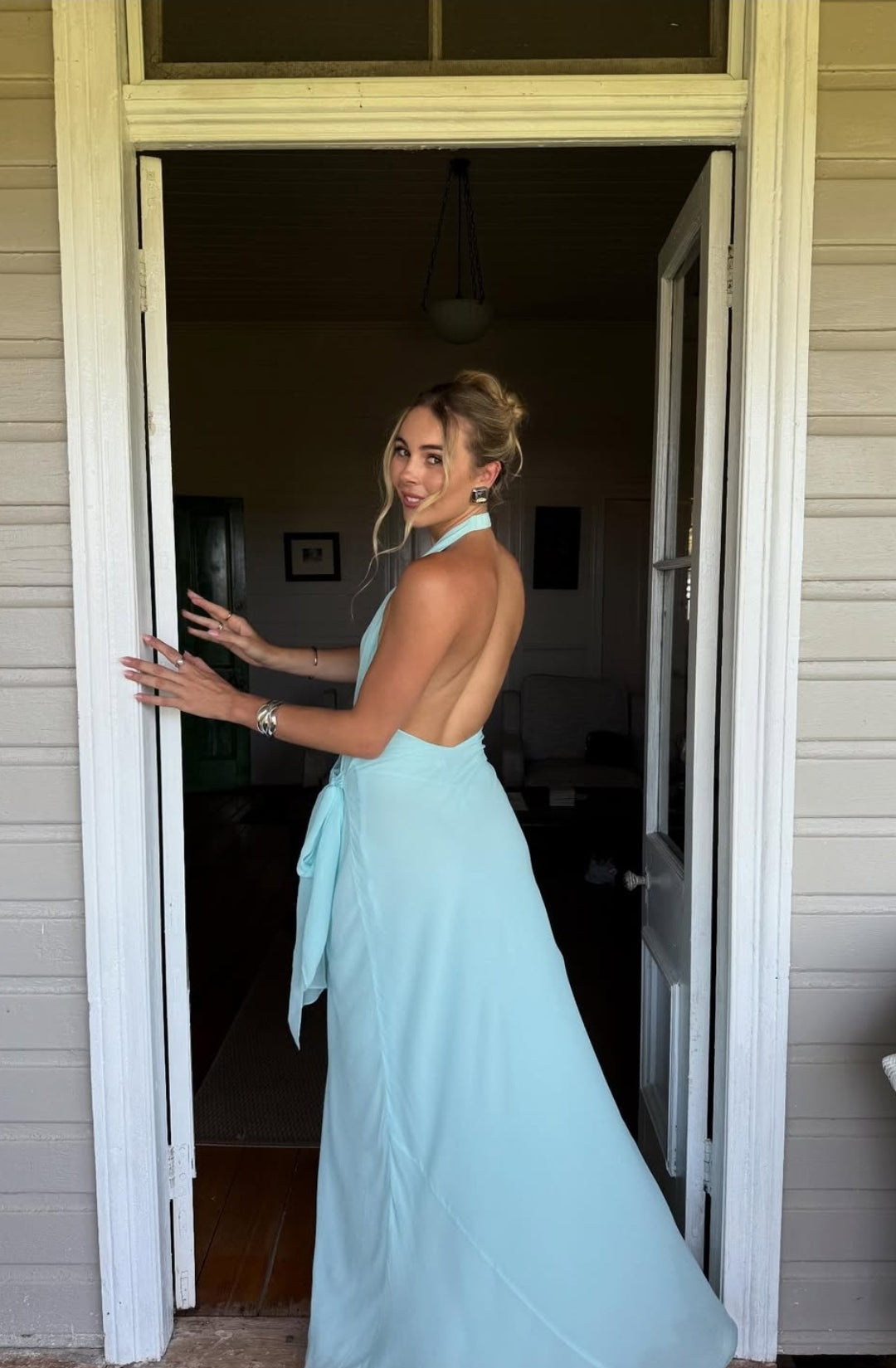 Hire BEC+BRIDGE Soneva Wrap Maxi Dress in Arctic Blue