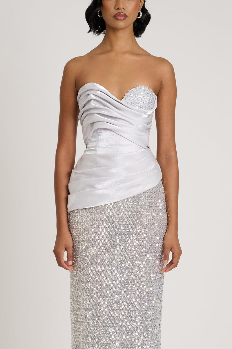 Hire ELIYA THE LABEL Gia Gown in Silver Sequin