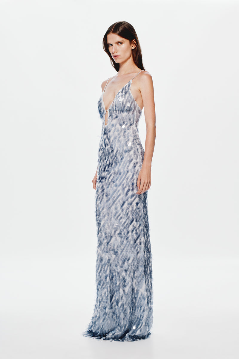 Hire MISHA Sapphire Sequin Maxi Dress in Dove Grey