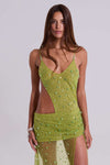 Hire JADED LONDON Stellar Asymmetric Hand Beaded Maxi Dress in Lime Green