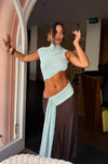 Hire BEC+BRIDGE Conni Asym Midi Dress in Arctic Blue/ Dark Chocolate Brown