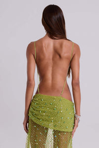 Hire JADED LONDON Stellar Asymmetric Hand Beaded Maxi Dress in Lime Green