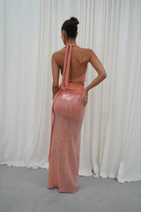 Hire DECONDUARTE Lilou Sequin Maxi Dress in Coral