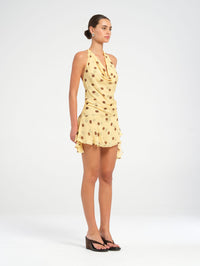 Hire BENNI Harlow Halter Mini Dress in Butter Spot Polka Dot