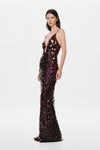 Hire MISHA Sapphire Sequin Maxi Dress in Fig Brown