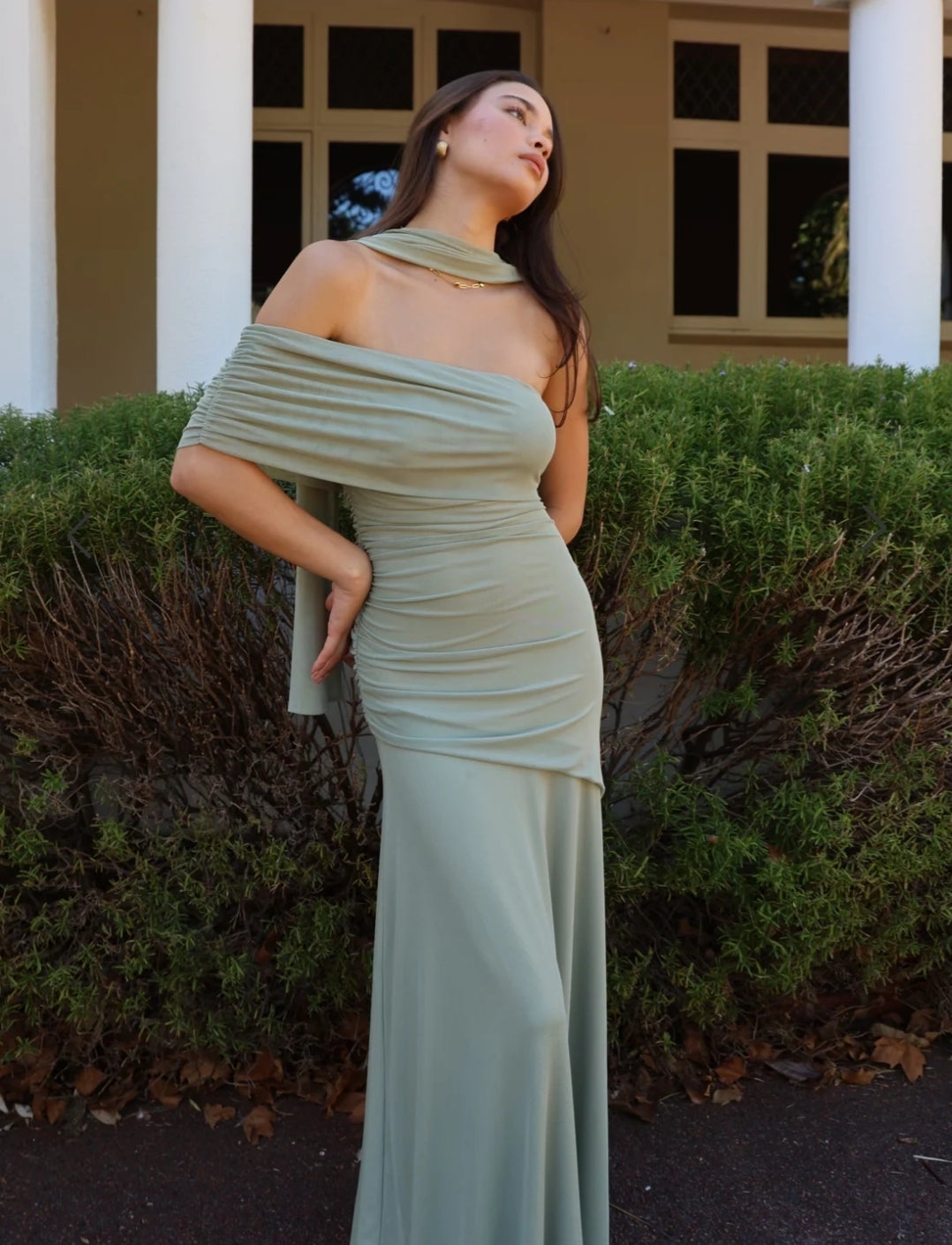 Hire BY NICOLA Fiesta Off Shoulder Dress in Pistachio Green