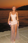 Hire JADED LONDON Stellar Asymmetric Hand Beaded Maxi Dress in Pink