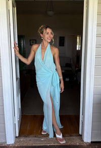 Hire BEC+BRIDGE Soneva Wrap Maxi Dress in Arctic Blue