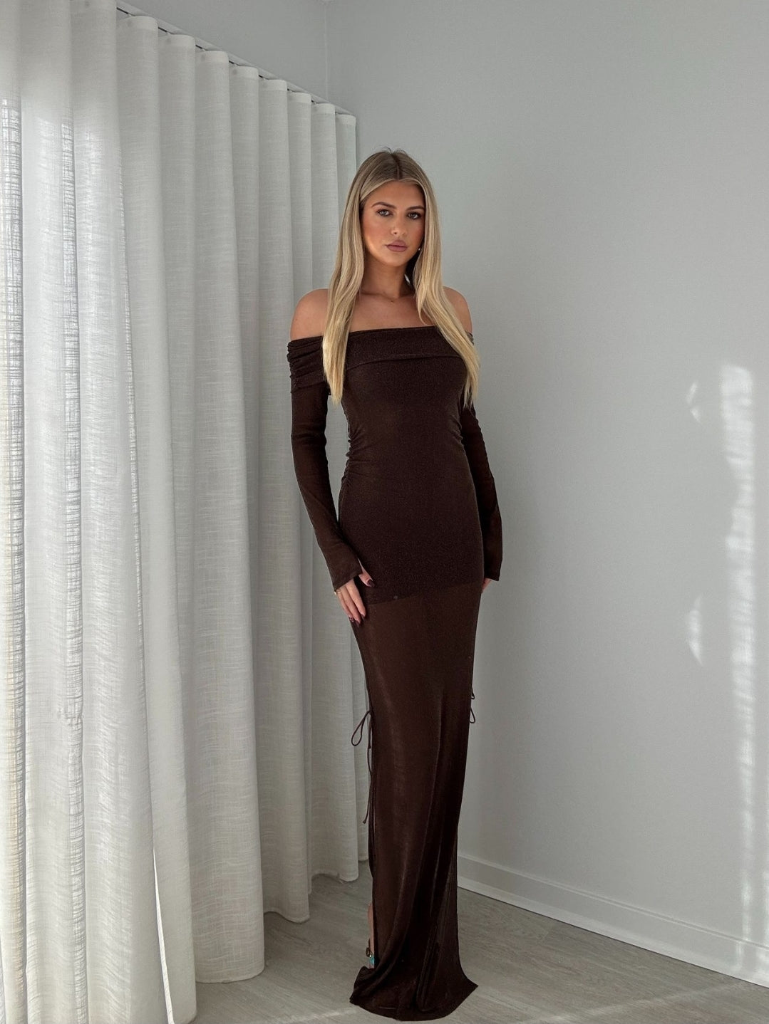 Hire BENNI Blaire Midi Dress in Chocolate Brown