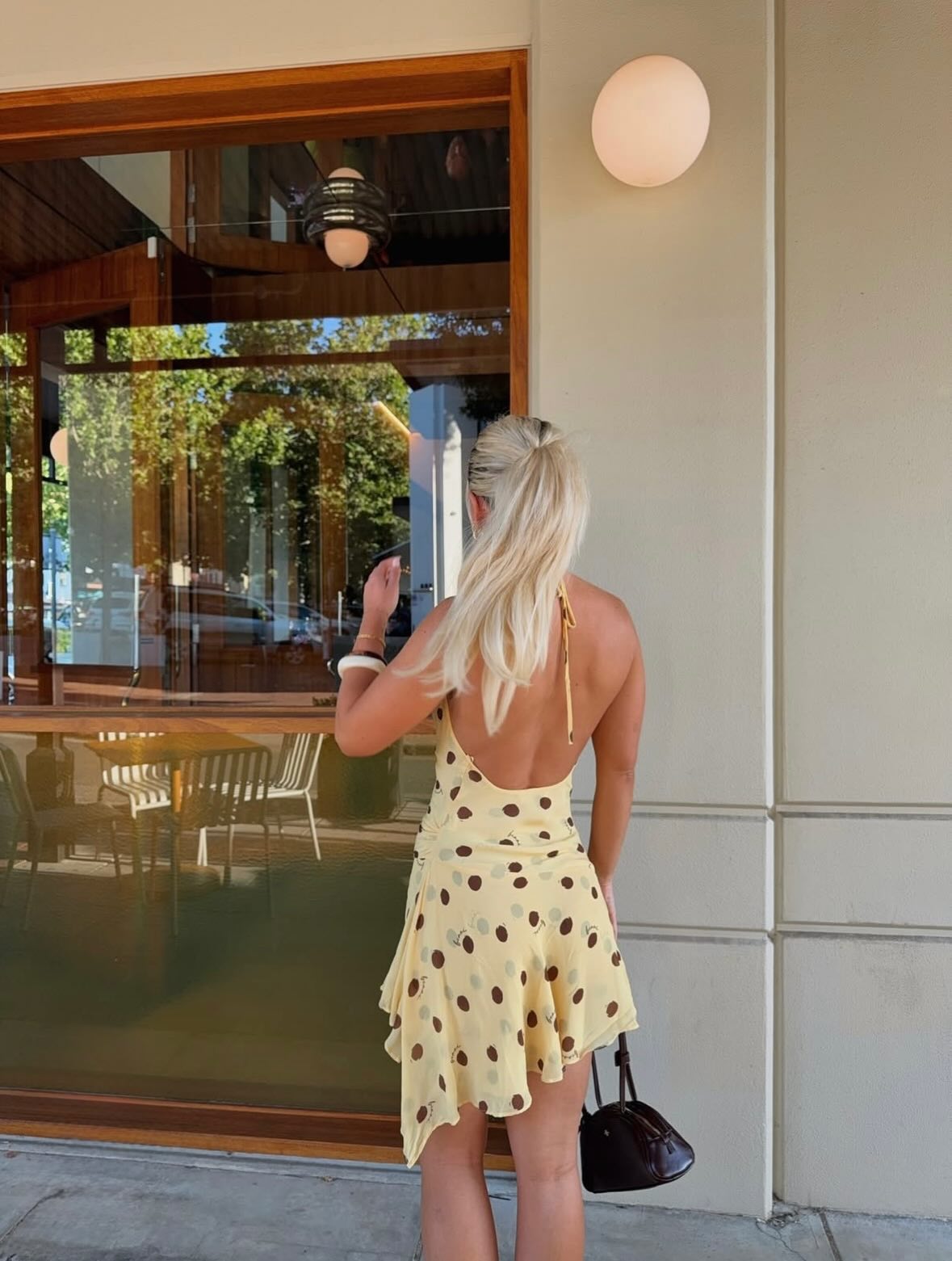 Hire BENNI Harlow Halter Mini Dress in Butter Spot Polka Dot