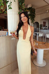 Hire MISHA Alusia Stretch Twill Maxi Dress in Butter Yellow