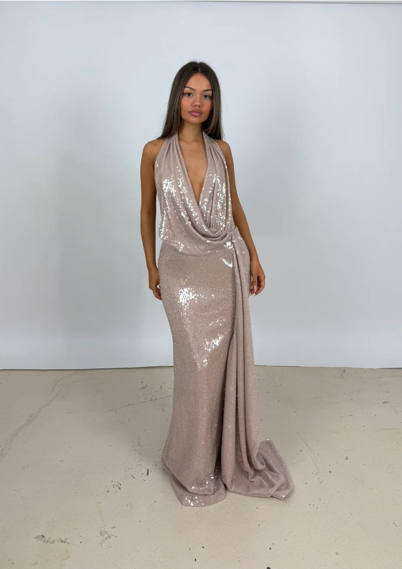 Hire CALIA COLLECTION Leila Sequin Maxi Dress in Silver