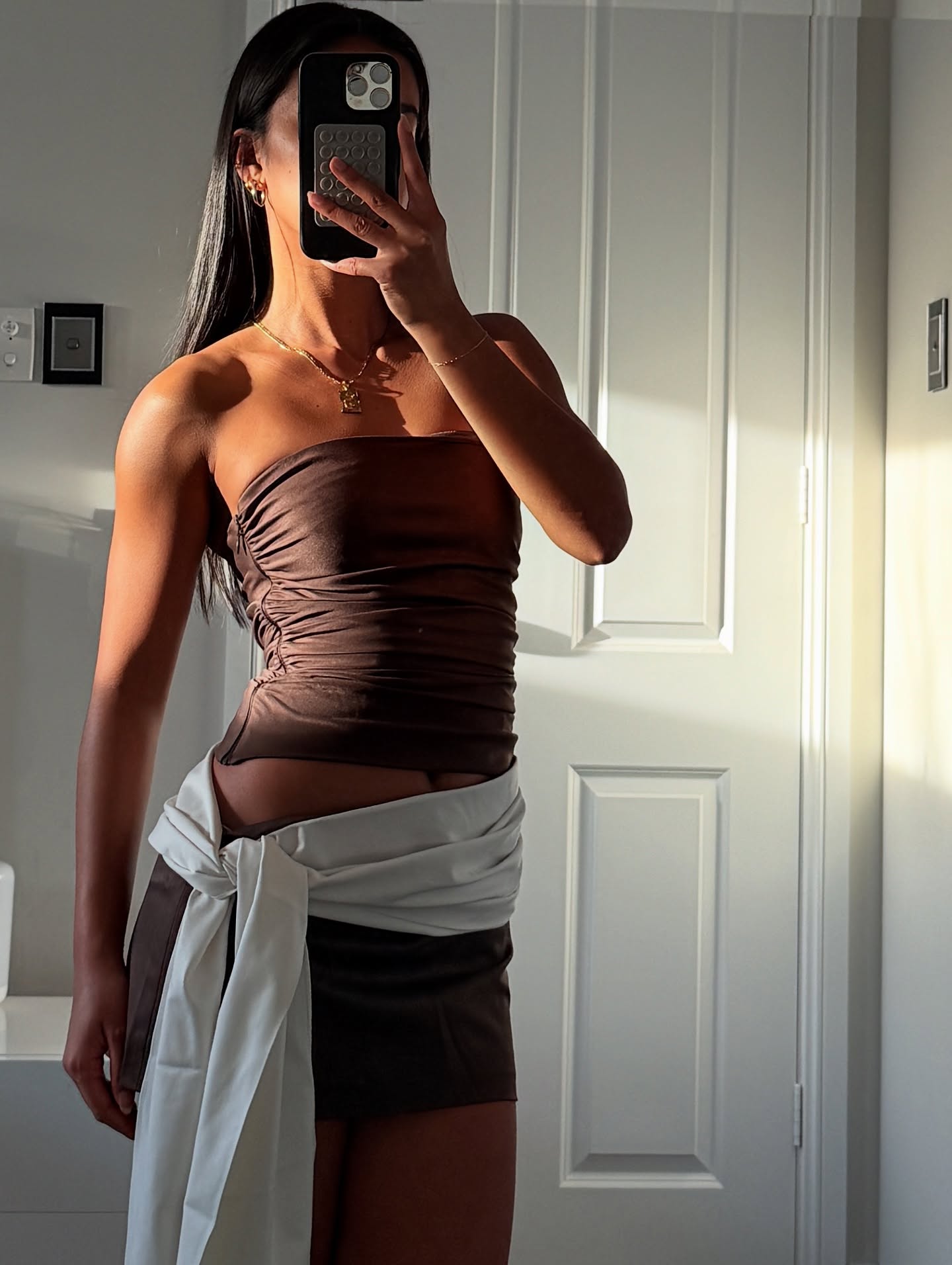 Hire BENNI Rina Mini Dress in Chocolate Brown