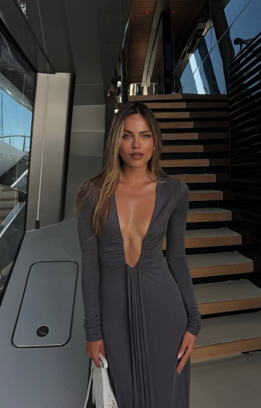 Hire MISHA Jennifer Long Sleeve Cupro Maxi Dress in Vulcan Grey