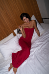 Hire HNTR Louie Gown in Wine Red 2 Piece Set Corset and Maxi Skirt