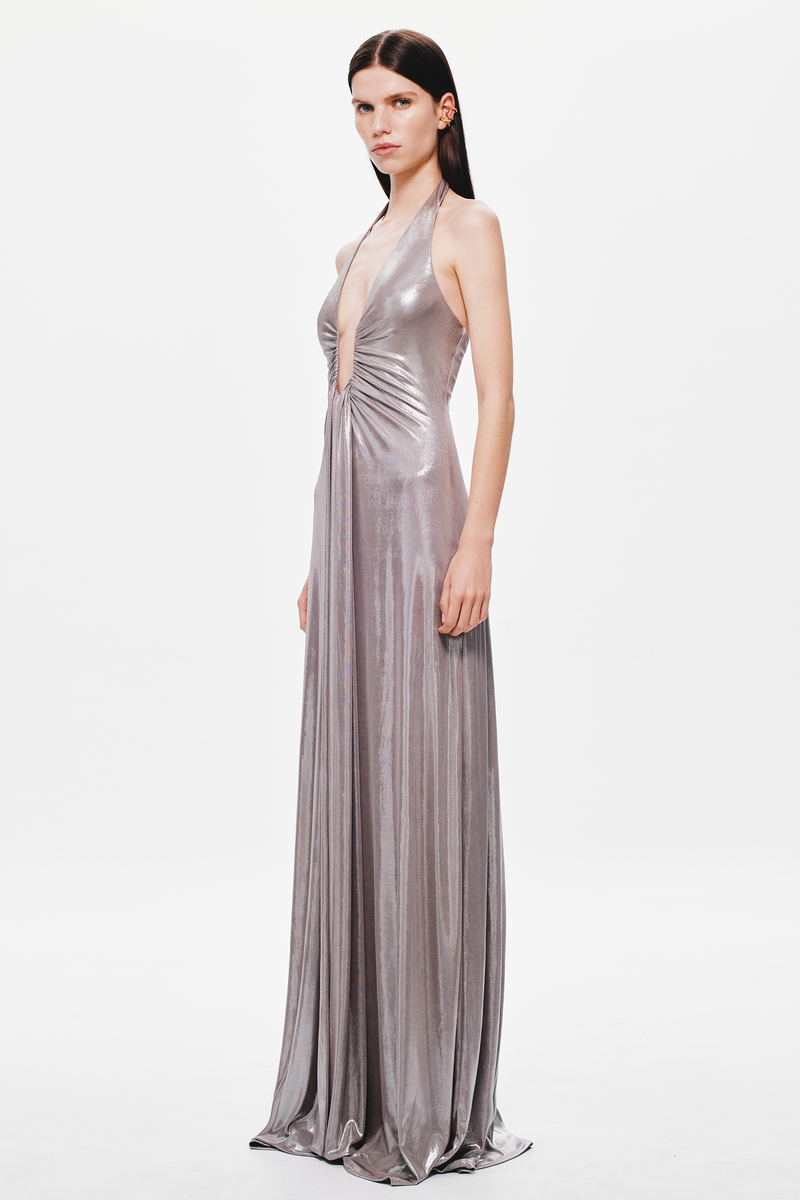 Hire MISHA Jennifer Cupro Maxi Dress in Foil Jersey Cinder