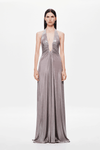 Hire MISHA Jennifer Cupro Maxi Dress in Foil Jersey Cinder
