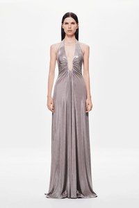 Hire MISHA Jennifer Cupro Maxi Dress in Foil Jersey Cinder