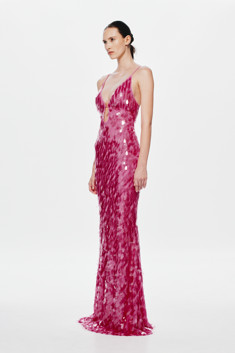 Hire MISHA Sapphire Sequin Maxi Dress in Fuchsia Pink
