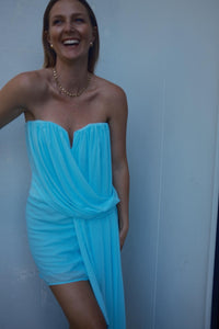 Hire BEC+BRIDGE Danka Strapless Mini Dress in Turquoise Baby Blue