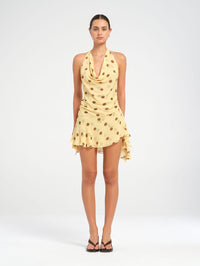Hire BENNI Harlow Halter Mini Dress in Butter Spot Polka Dot