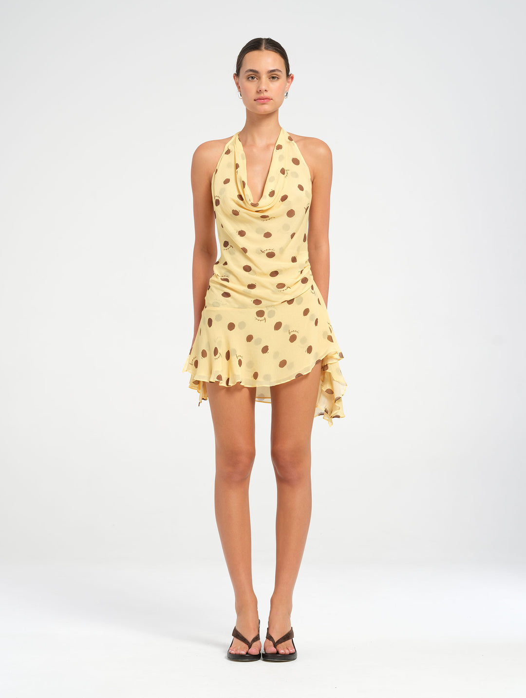 Hire BENNI Harlow Halter Mini Dress in Butter Spot Polka Dot