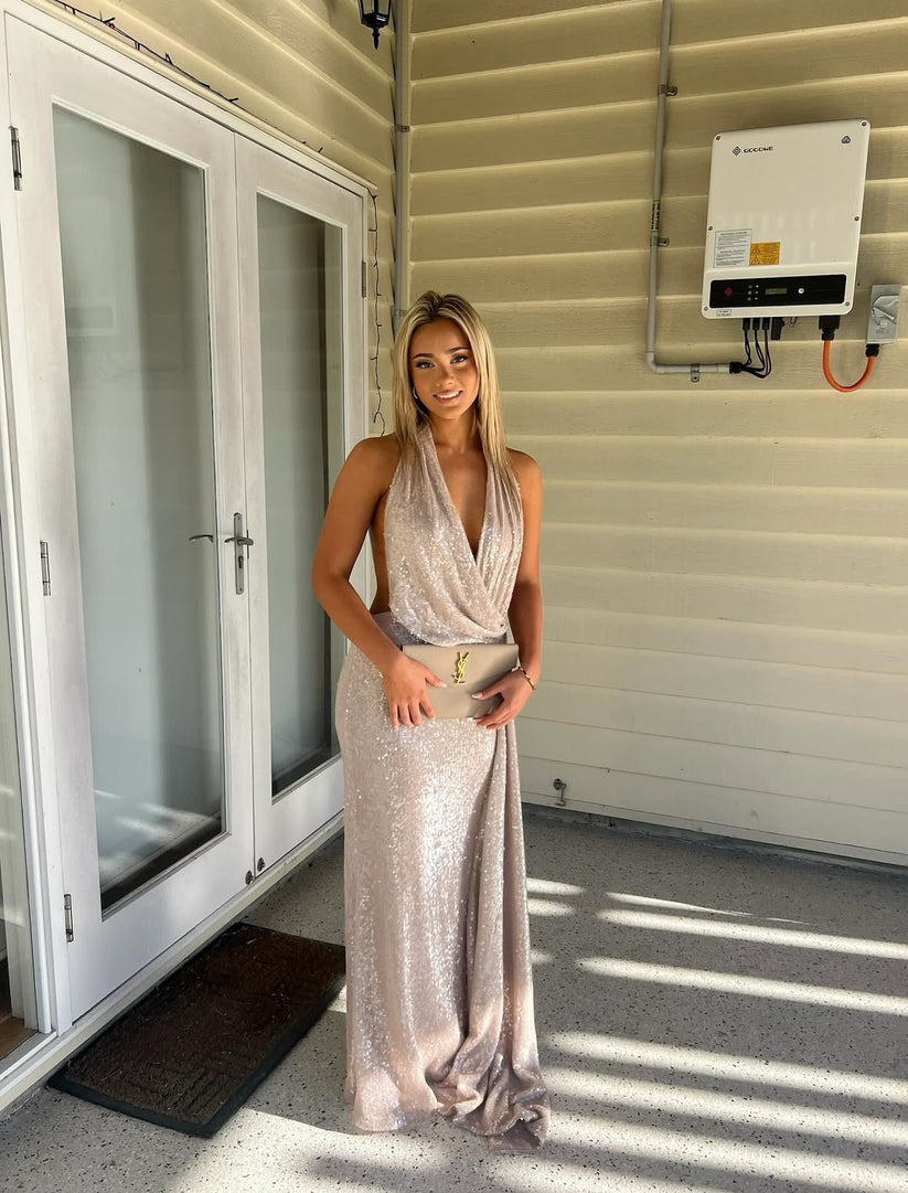 Hire CALIA COLLECTION Leila Sequin Maxi Dress in Silver