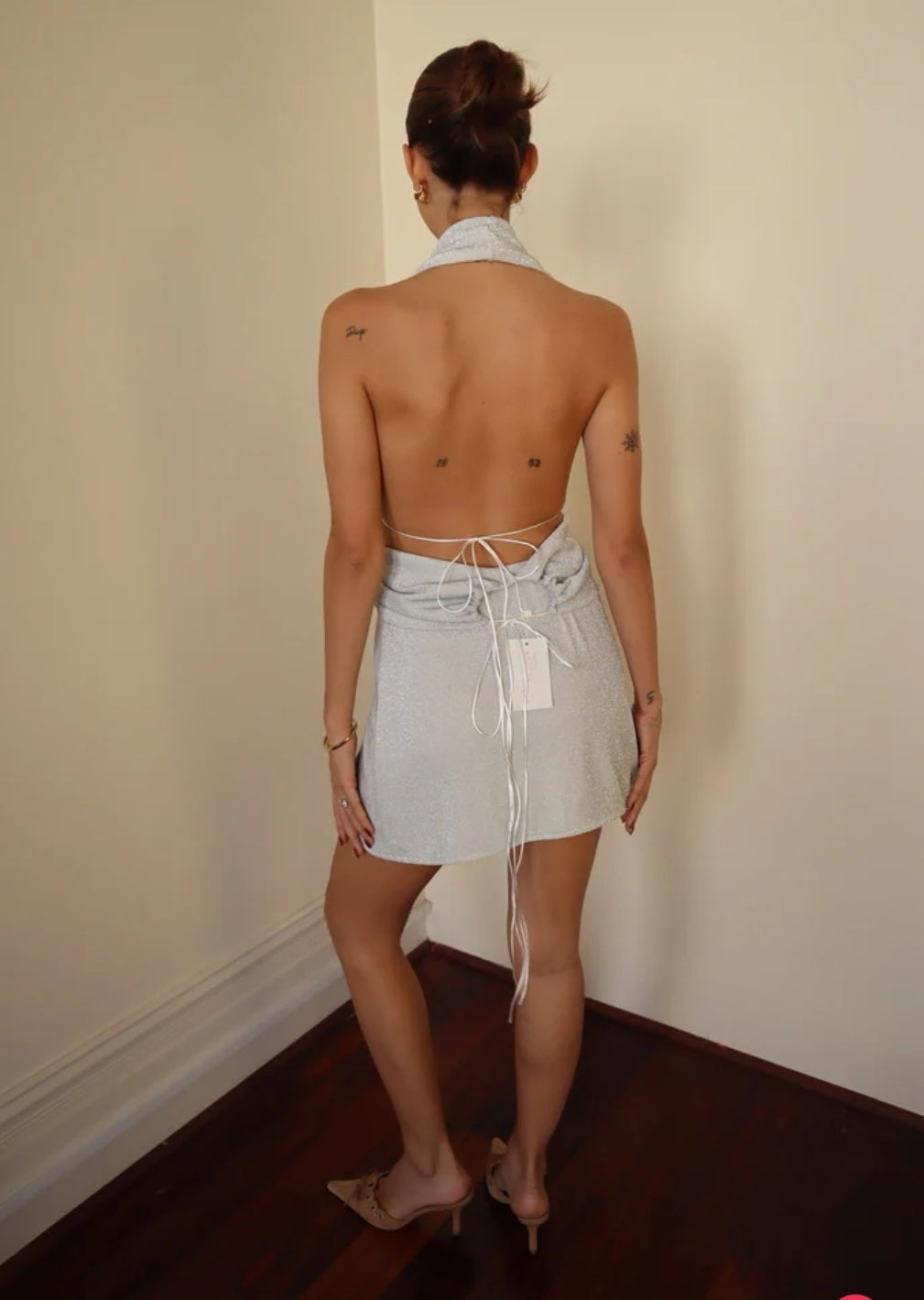 Hire DECONDUARTE Elin Mini Dress in Glitter Ivory Silver
