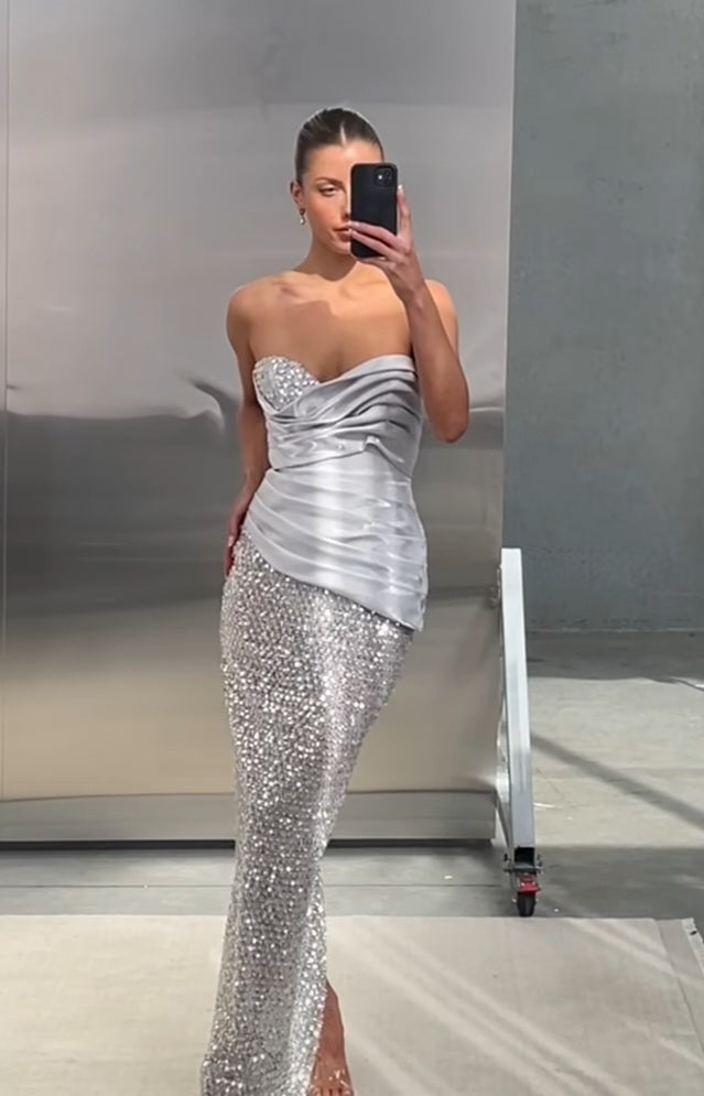 Hire ELIYA THE LABEL Gia Gown in Silver Sequin