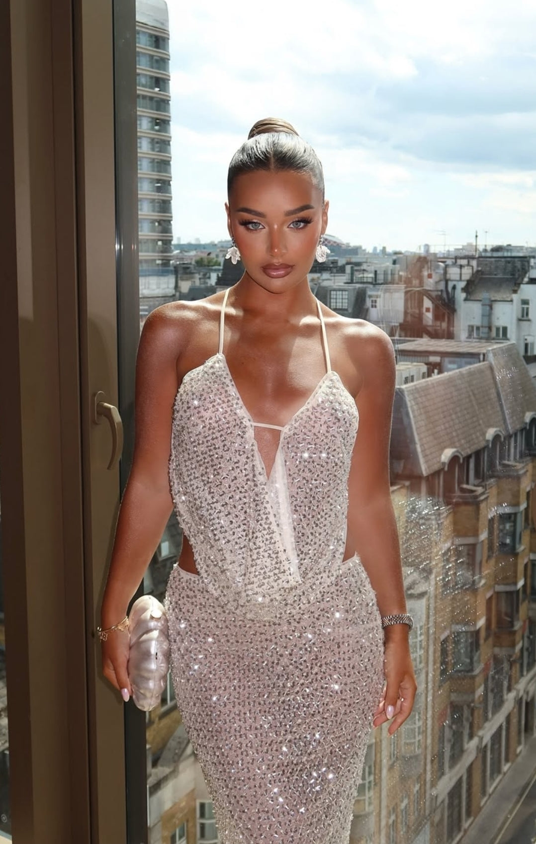 Hire SYDNEY LANE Crystal Sequin Co-Ord Top/Maxi Skirt Set in Diamond
