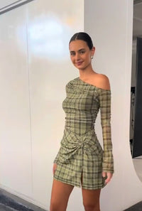 Hire BENNI Clueless Vibes Mini Dress in Green Check