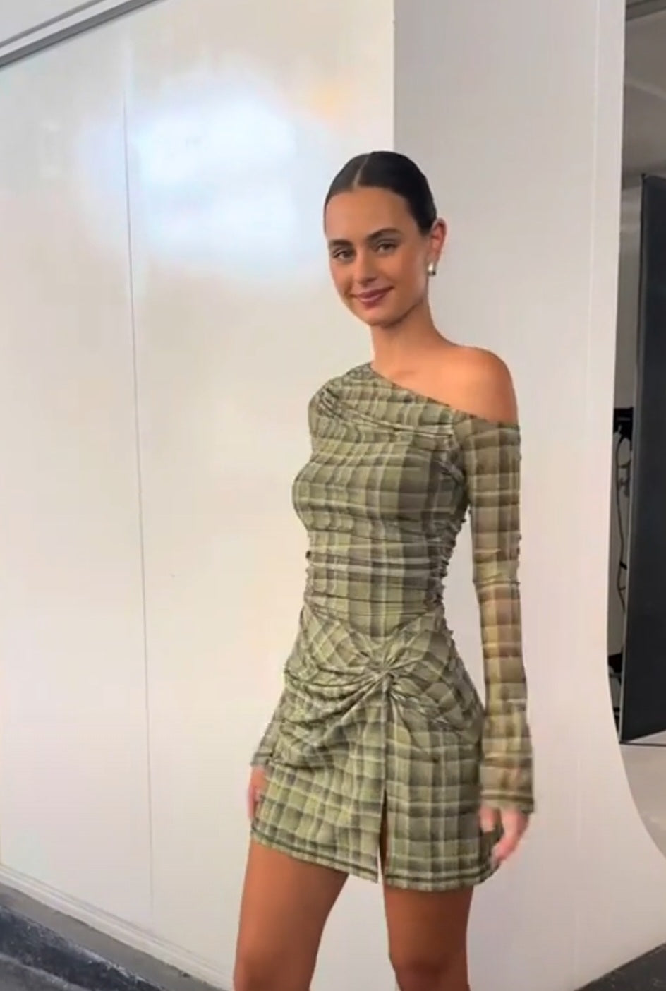 Hire BENNI Clueless Vibes Mini Dress in Green Check