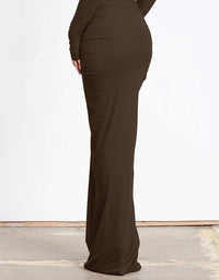 Hire EFFIE KATS Pilar Set Bodysuit and Maxi Skirt in Chocolate Brown