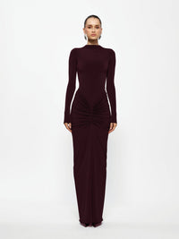 Hire EFFIE KATS Kayson Tia Set Bodysuit and Maxi Skirt in Black Cherry