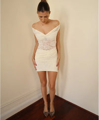 Hire DECONDUARTE Genna Lace Mini Dress in Ivory Cream Lace