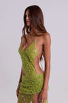 Hire JADED LONDON Stellar Asymmetric Hand Beaded Maxi Dress in Lime Green