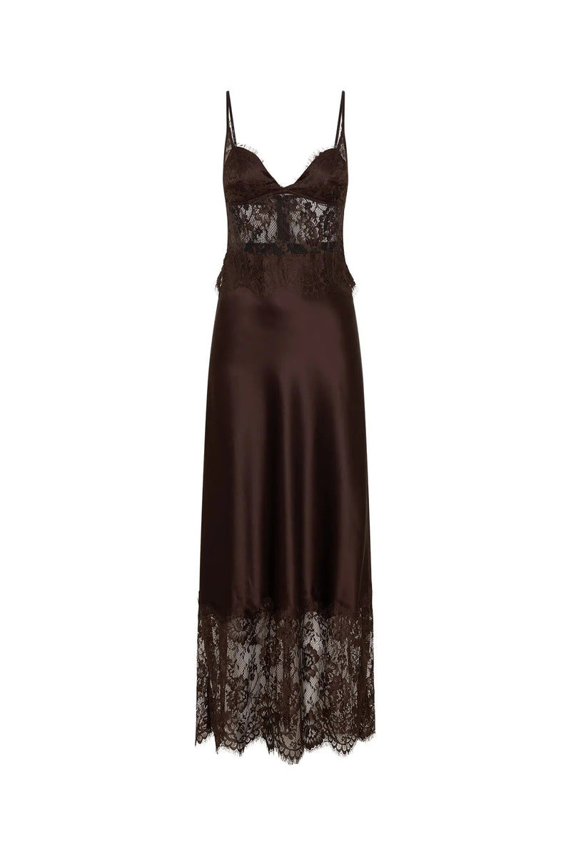 Hire SNEAKY LINK Jaz Hand Lace Maxi Dress in Chocolate Brown