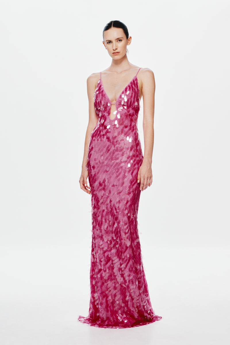 Hire MISHA Sapphire Sequin Maxi Dress in Fuchsia Pink