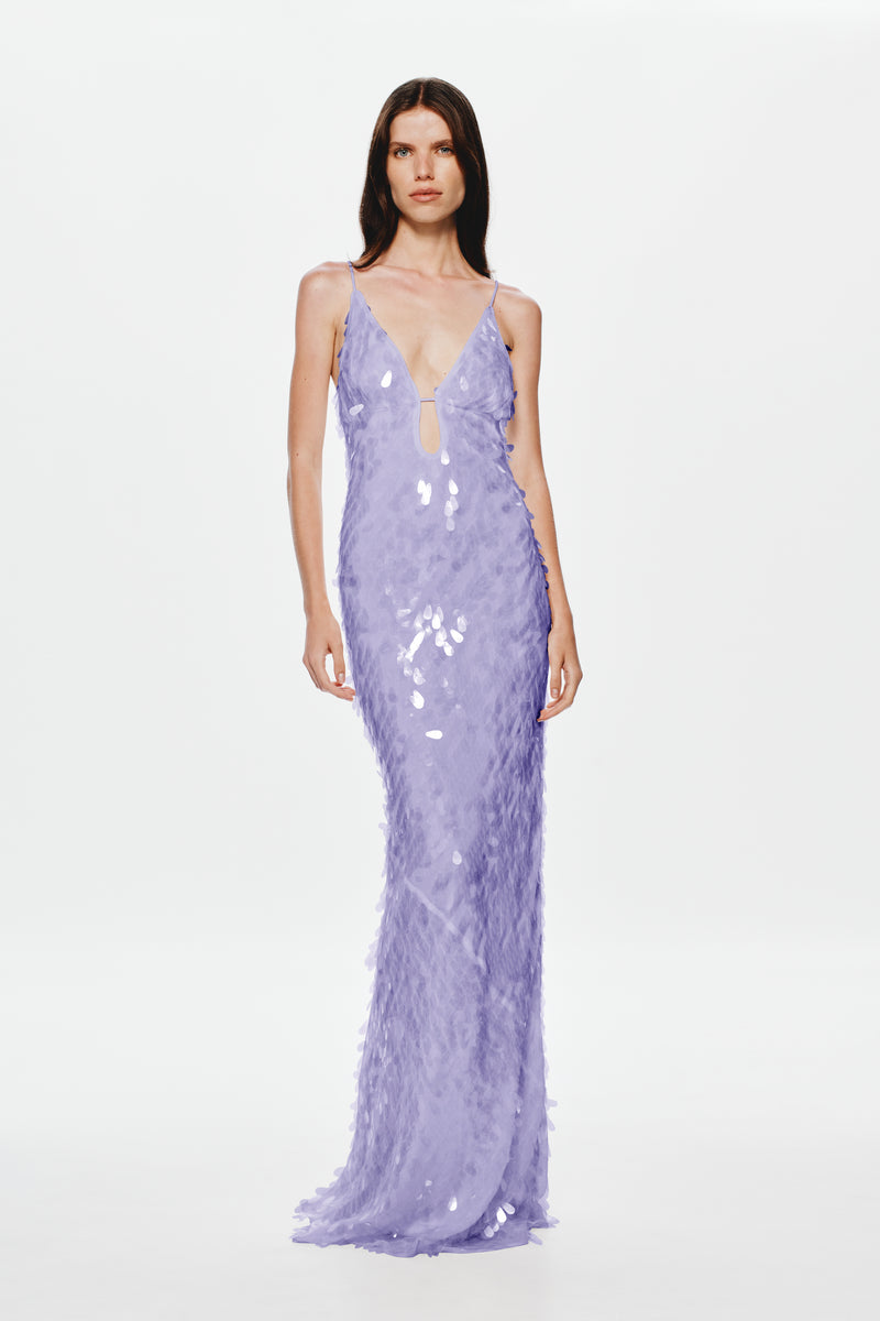Hire MISHA Sapphire Sequin Maxi Dress in Purple Lilac