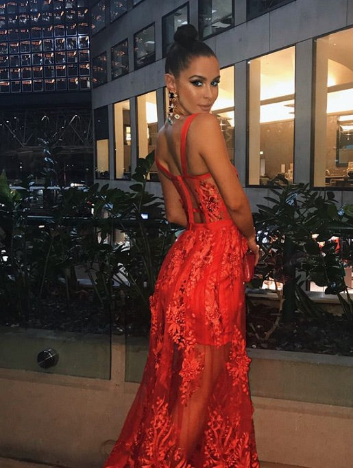 Hire NICOLA FINETTI Marisol Red Lace Gown Dress